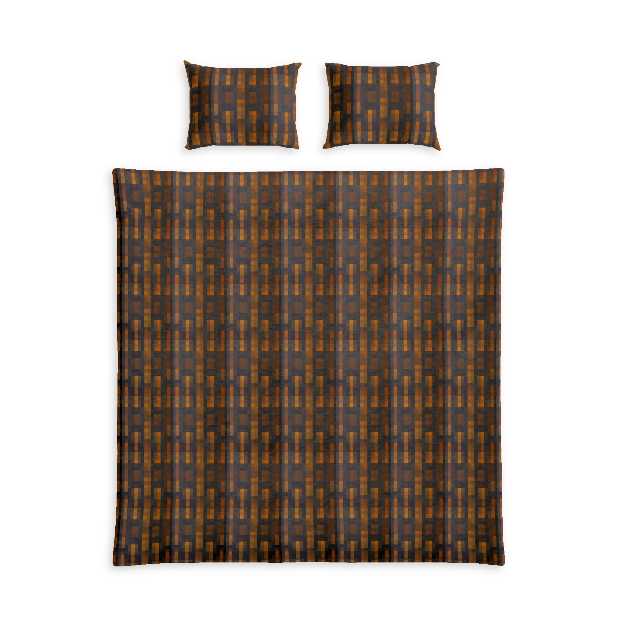 Plaid Rustic Cotton Bed Set – Brown Orange Geometric Duvet Cover & Pillowcases