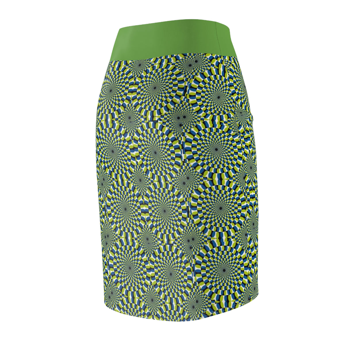 Green Optical Illusion Pencil Skirt — Psychedelic Geometric Print