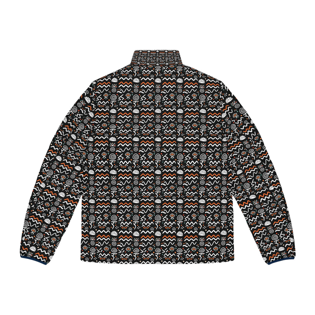 Men's Geometric Pattern Puffer Jacket - All-Over Print Winter Coat