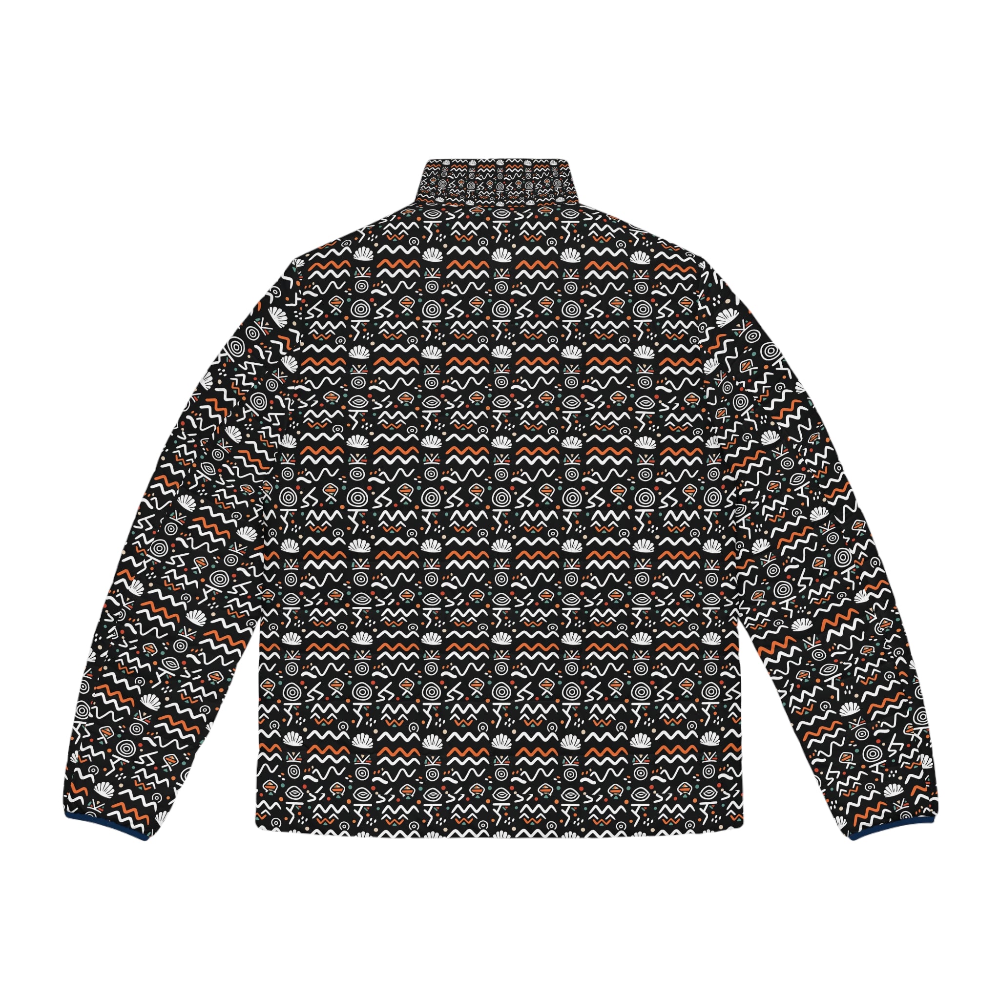 Men's Geometric Pattern Puffer Jacket - All-Over Print Winter Coat