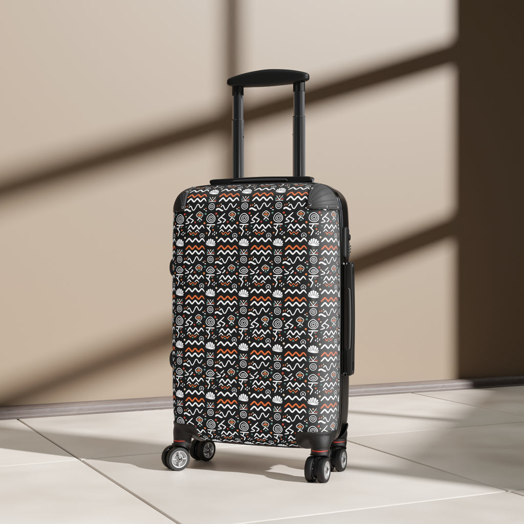 Hardside Carry-On Suitcase — Black Tribal Geometric Pattern