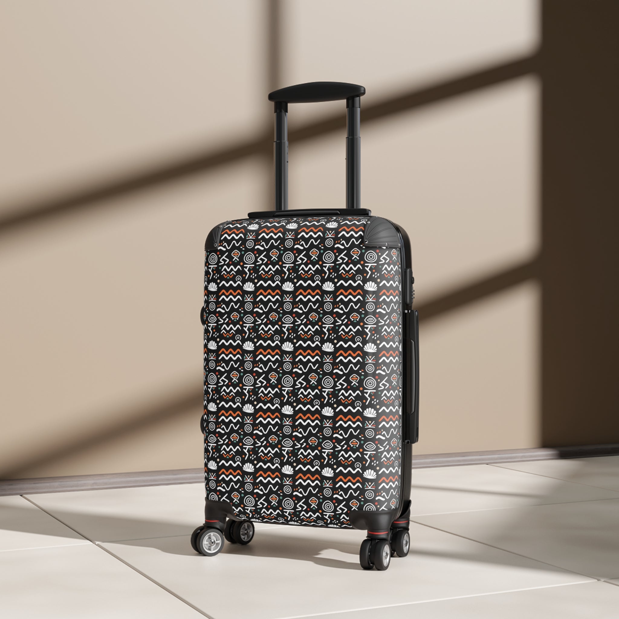 Hardside Carry-On Suitcase — Black Tribal Geometric Pattern