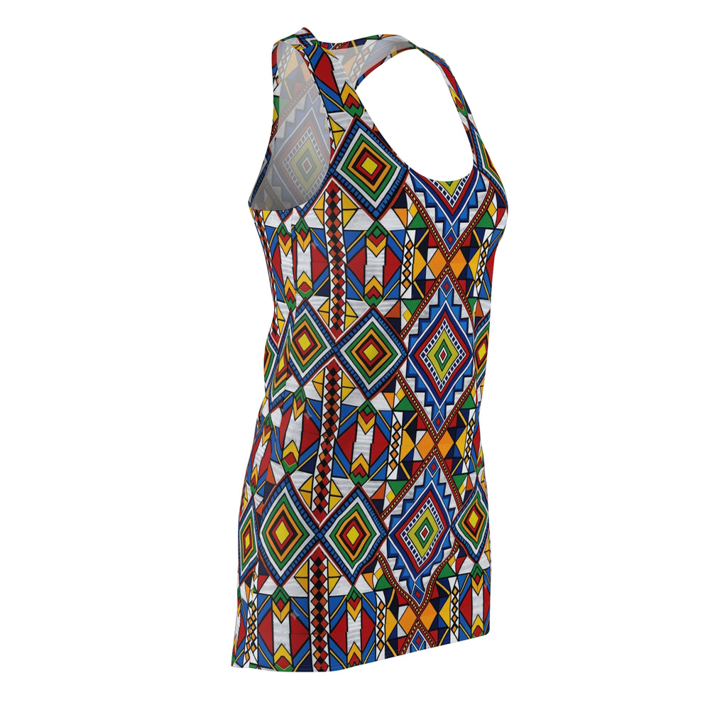 Geometric Tribal Racerback Dress — Colorful African-Inspired Print