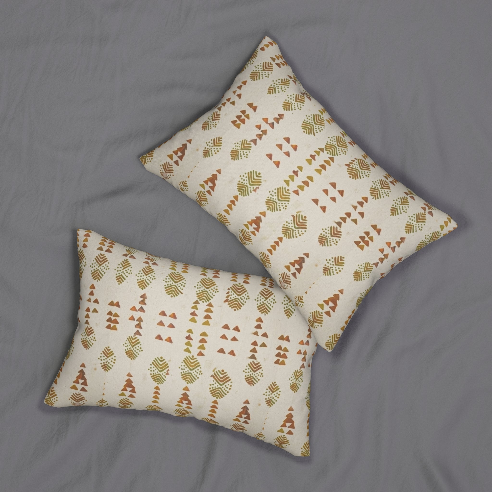 Boho Geometric Lumbar Pillow — Earthy Tribal Pattern Accent Cushion