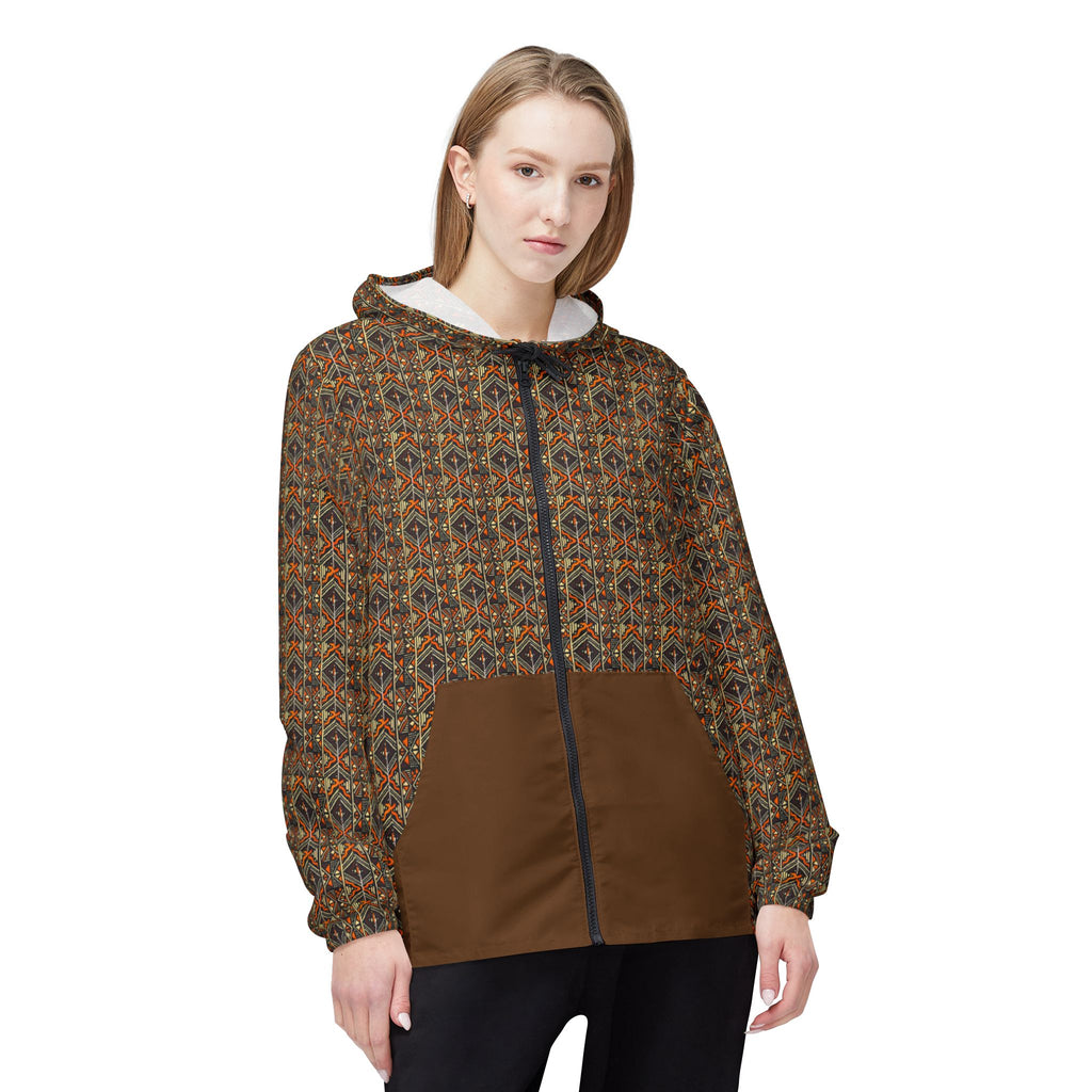 Windbreaker — Retro Boho Geometric Pattern Hooded Jacket