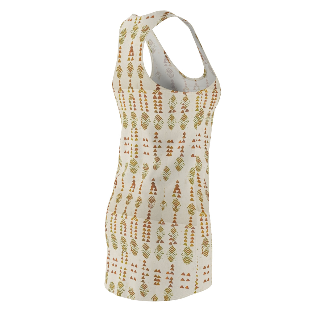 Boho Leaf Pattern Racerback Dress — Earthy Tribal AOP Sundress