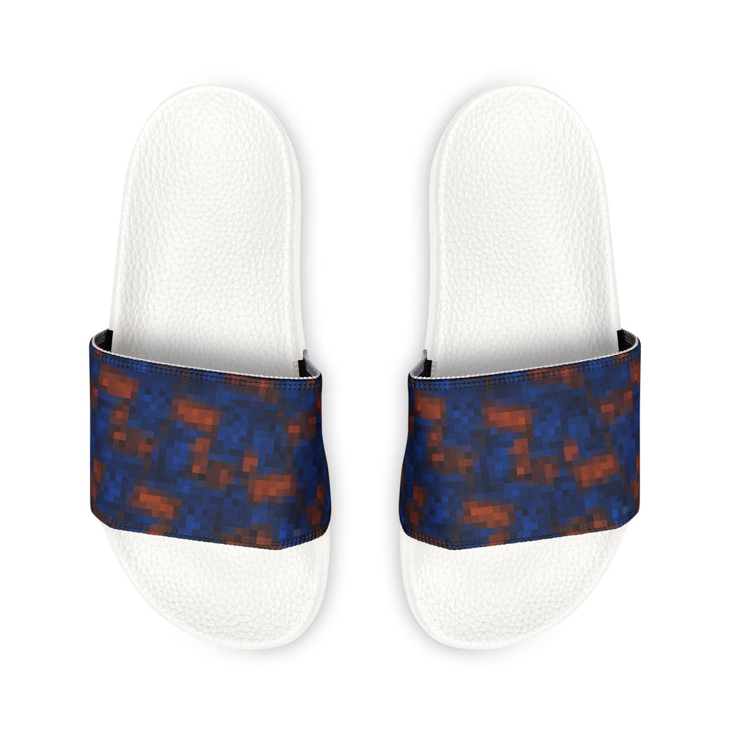 Men's Removable-Strap Sandals — Blue Orange Pixelated Slide Sandals
