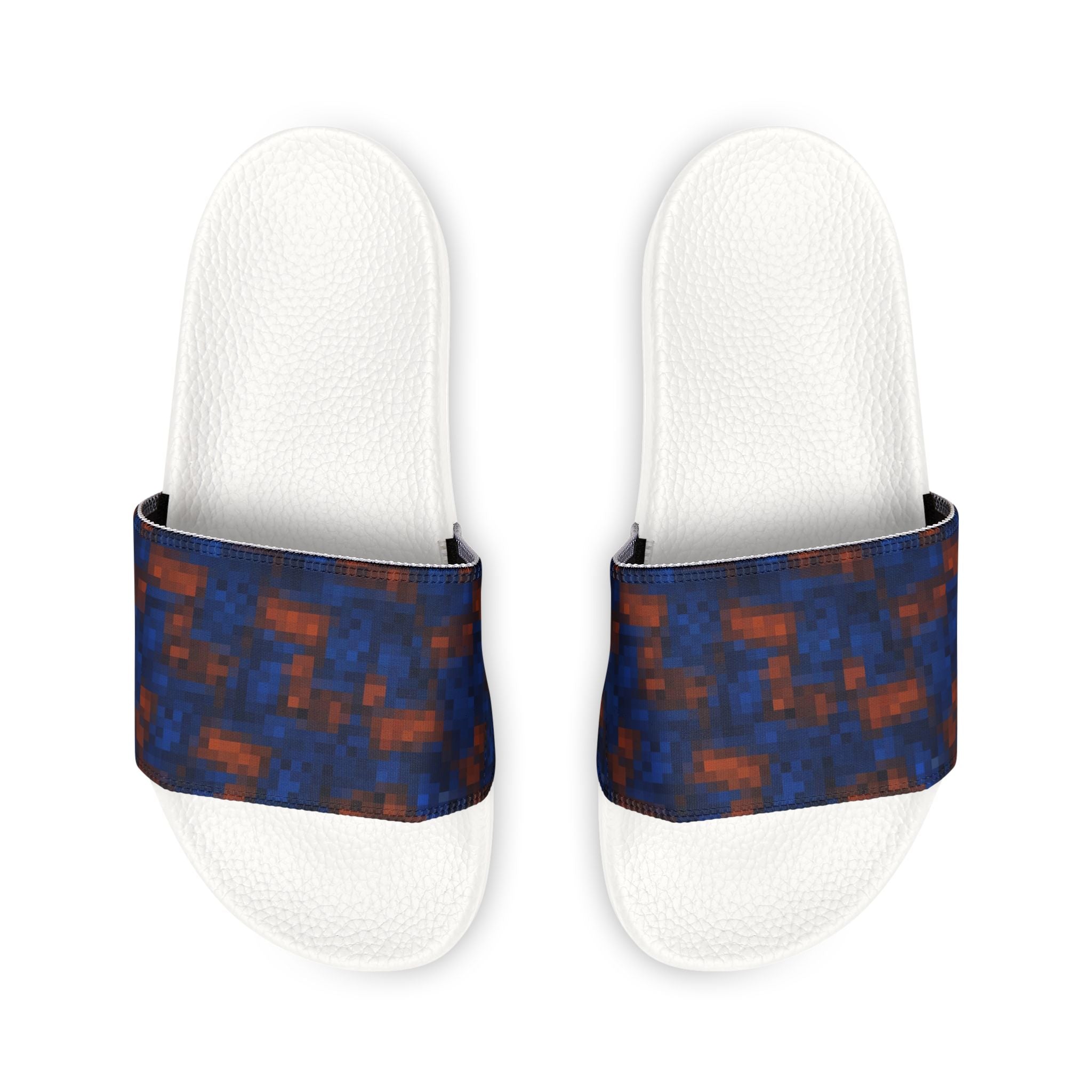 Men's Removable-Strap Sandals — Blue Orange Pixelated Slide Sandals