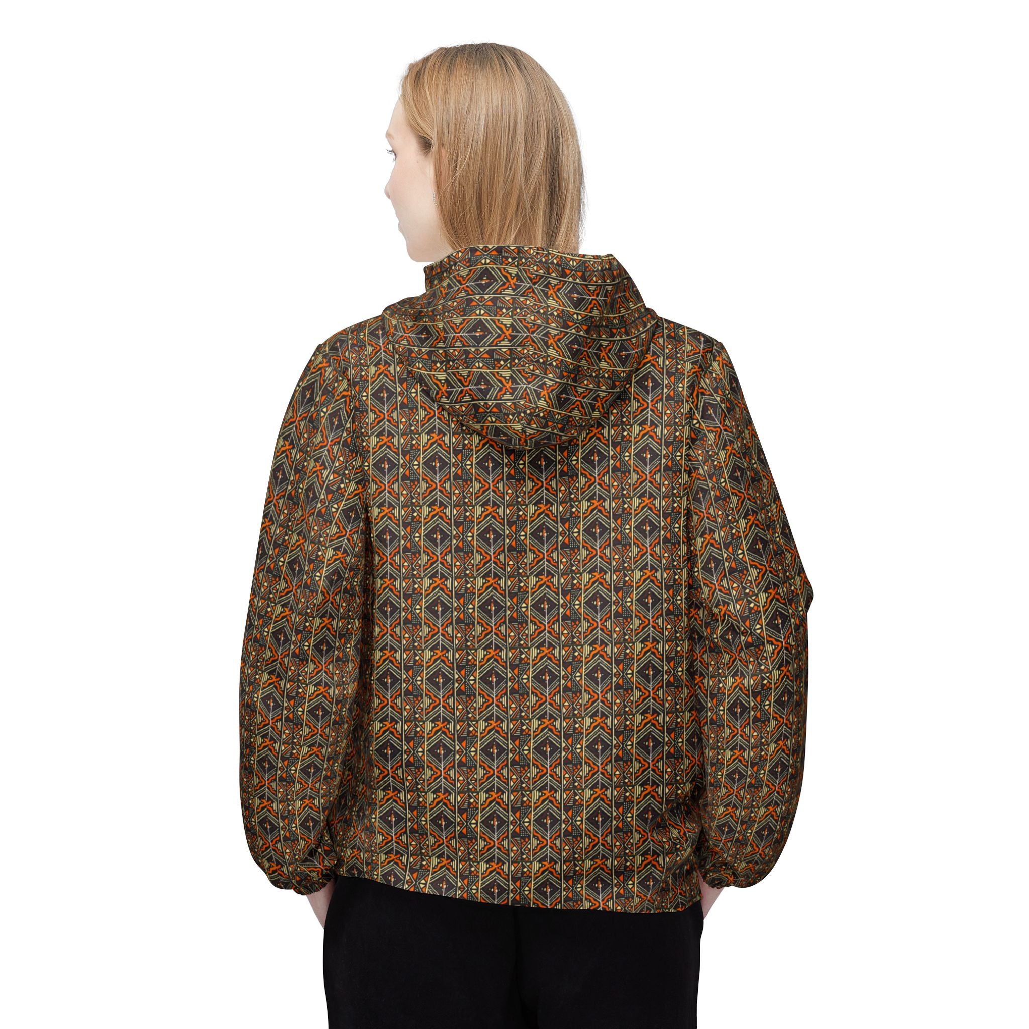 Windbreaker — Retro Boho Geometric Pattern Hooded Jacket