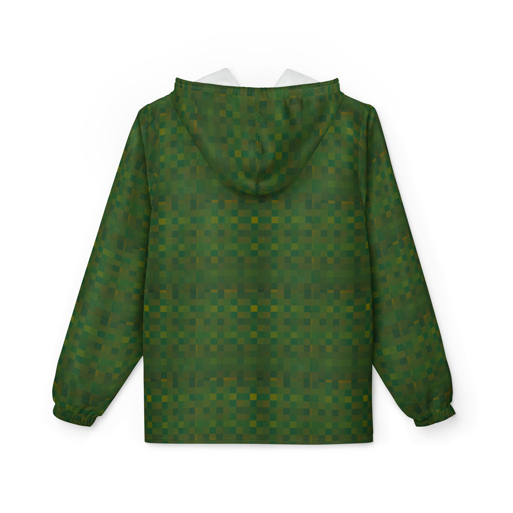 Green Checkered Windbreaker Jacket – Lightweight Hooded Outdoor Shell