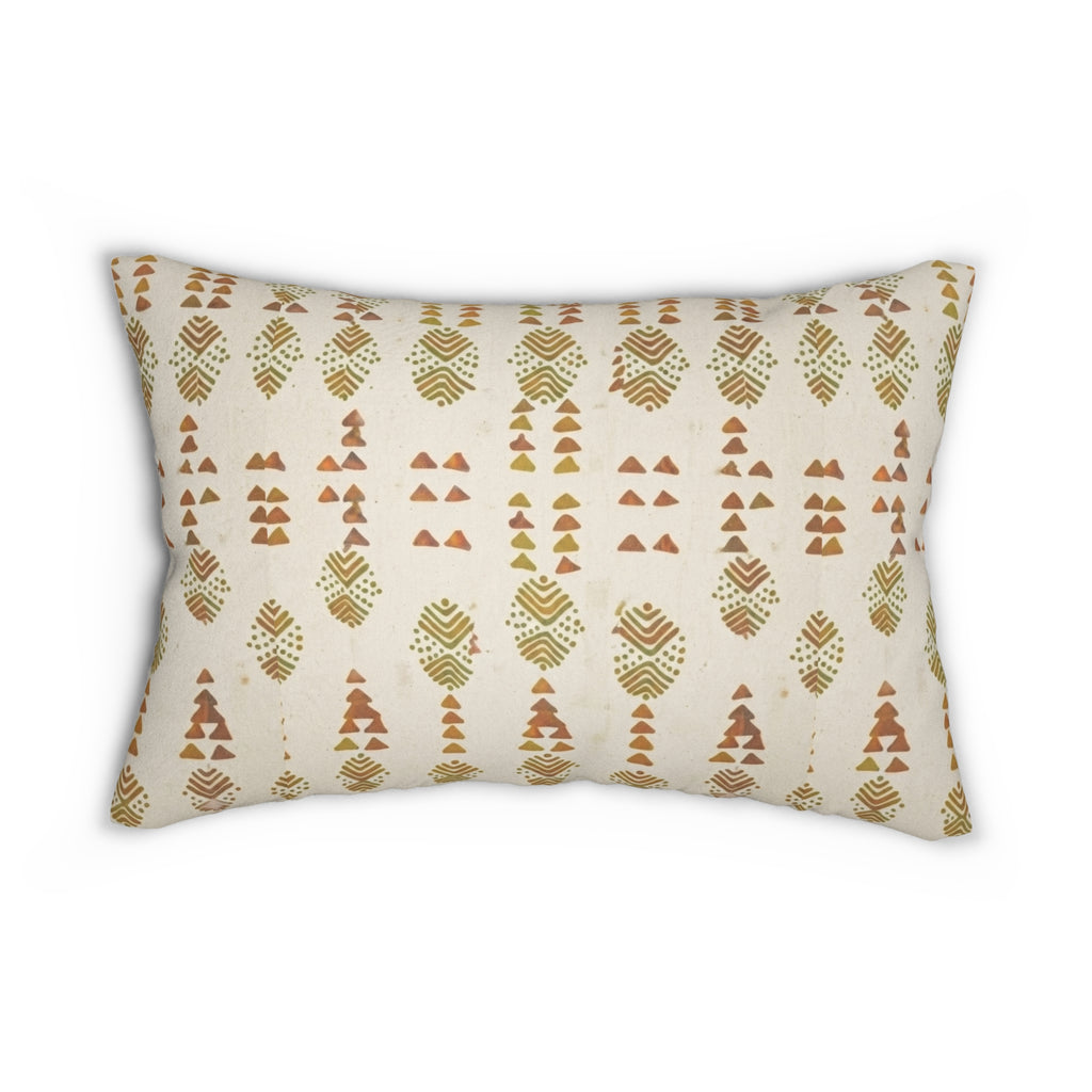 Boho Geometric Lumbar Pillow — Earthy Tribal Pattern Accent Cushion