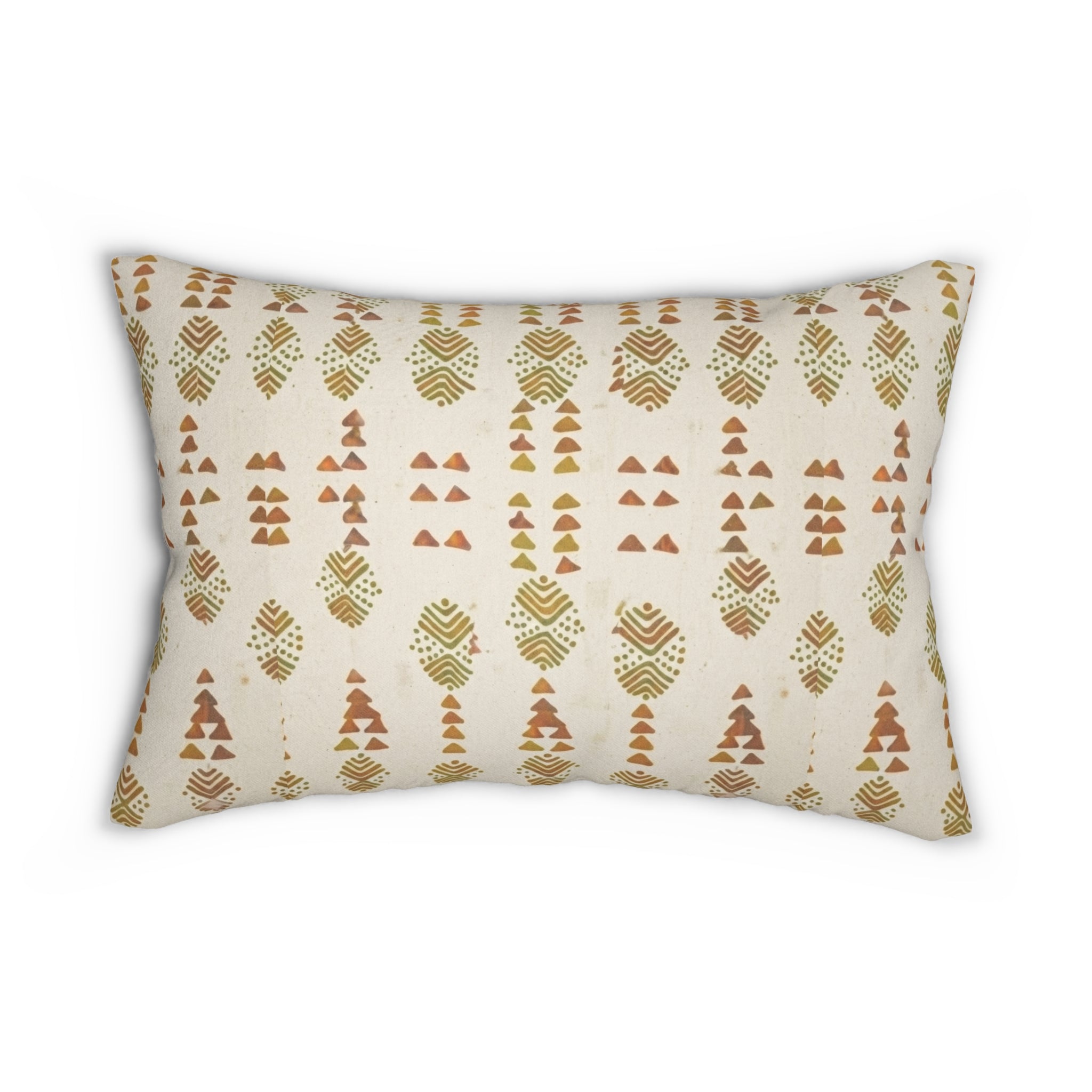 Boho Geometric Lumbar Pillow — Earthy Tribal Pattern Accent Cushion
