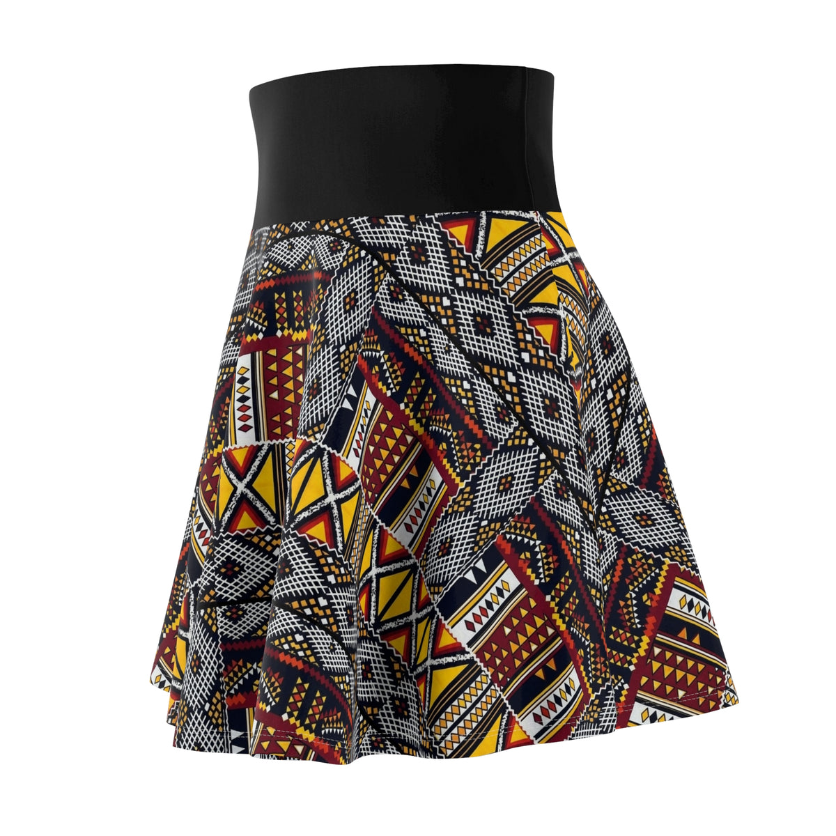 African Tribal Print Skater Skirt – Bold Geometric Ankara AOP