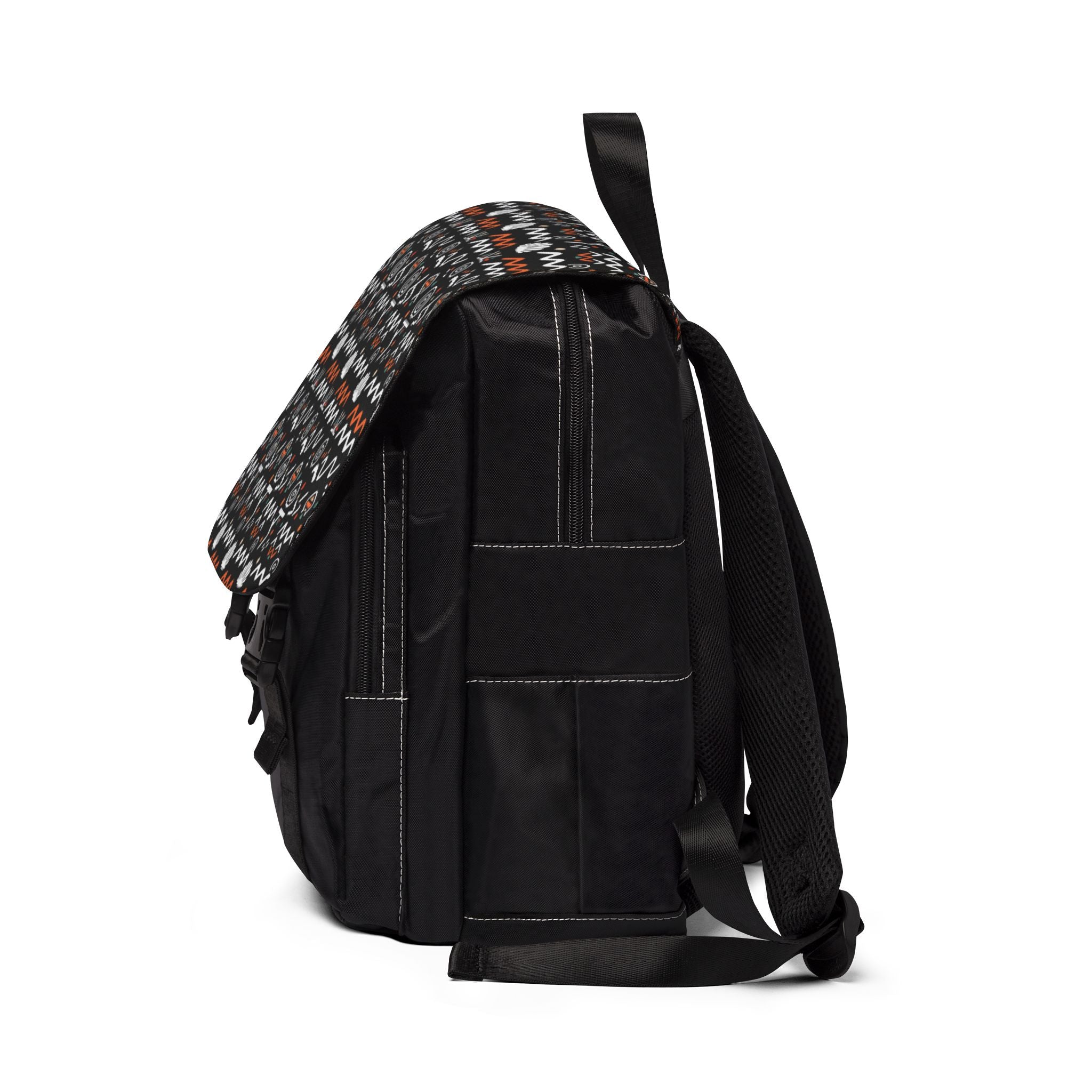 Tribal Wave Pattern Shoulder Backpack — Black Aztec Casual Daypack