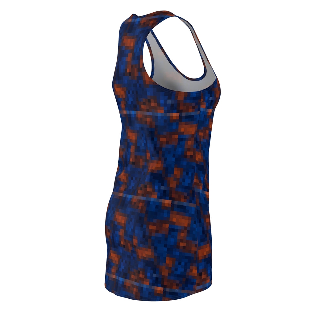 Racerback Dress - Blue & Rust Pixel Mosaic All-Over Print