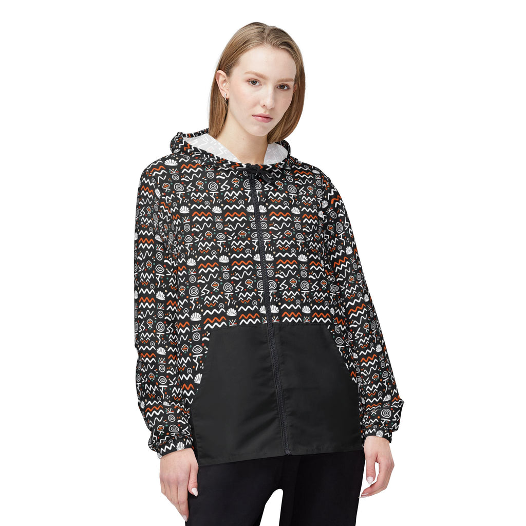 Aztec Geometric Windbreaker Jacket – All-Over Print Hooded Windbreaker