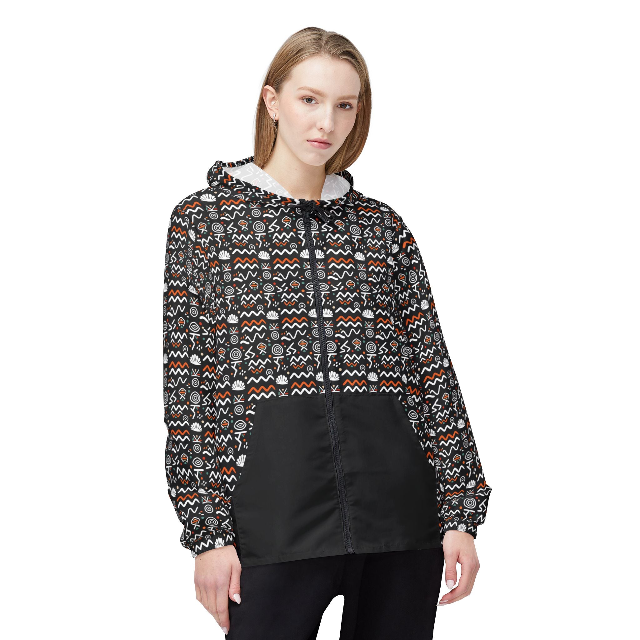 Aztec Geometric Windbreaker Jacket – All-Over Print Hooded Windbreaker
