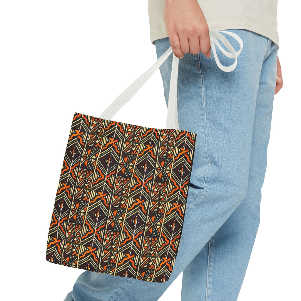 Tribal Geometric Tote Bag – Earthy Aztec Pattern All-Over Print