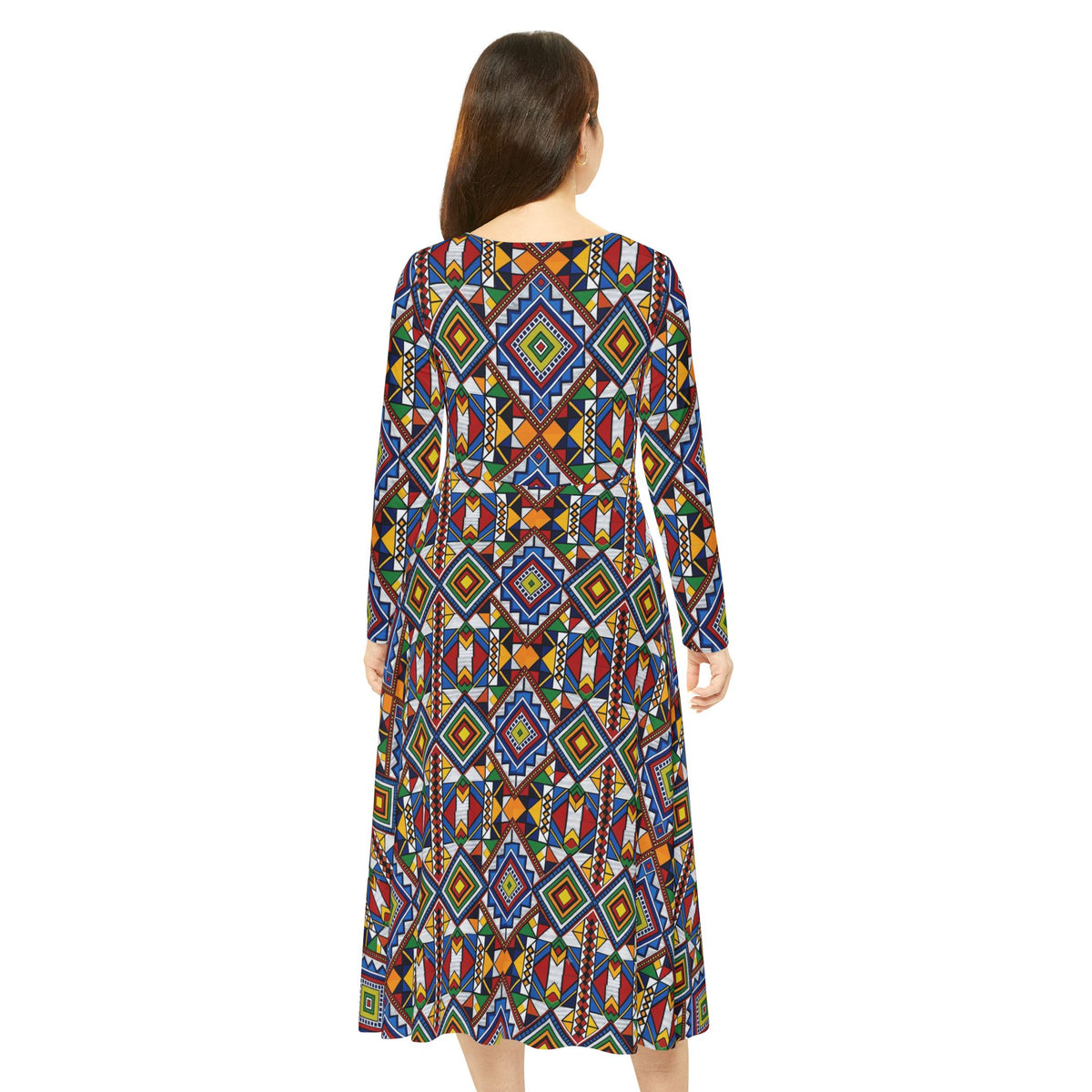 Bohemian Geometric Maxi Dress - Long Sleeve AOP Dance Dress