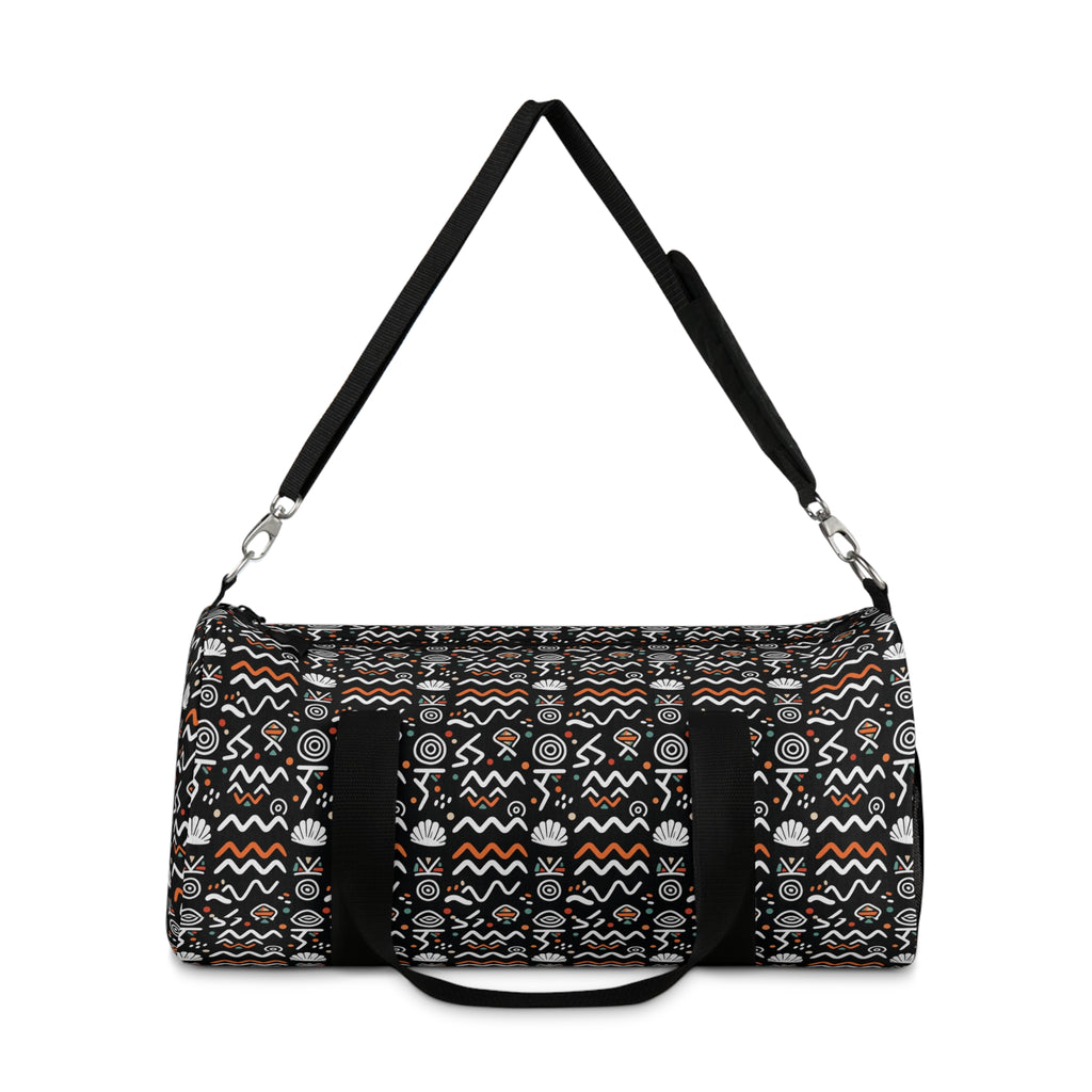 Patterned Tribal Duffel Bag — Black, Orange & White Travel Gym Bag