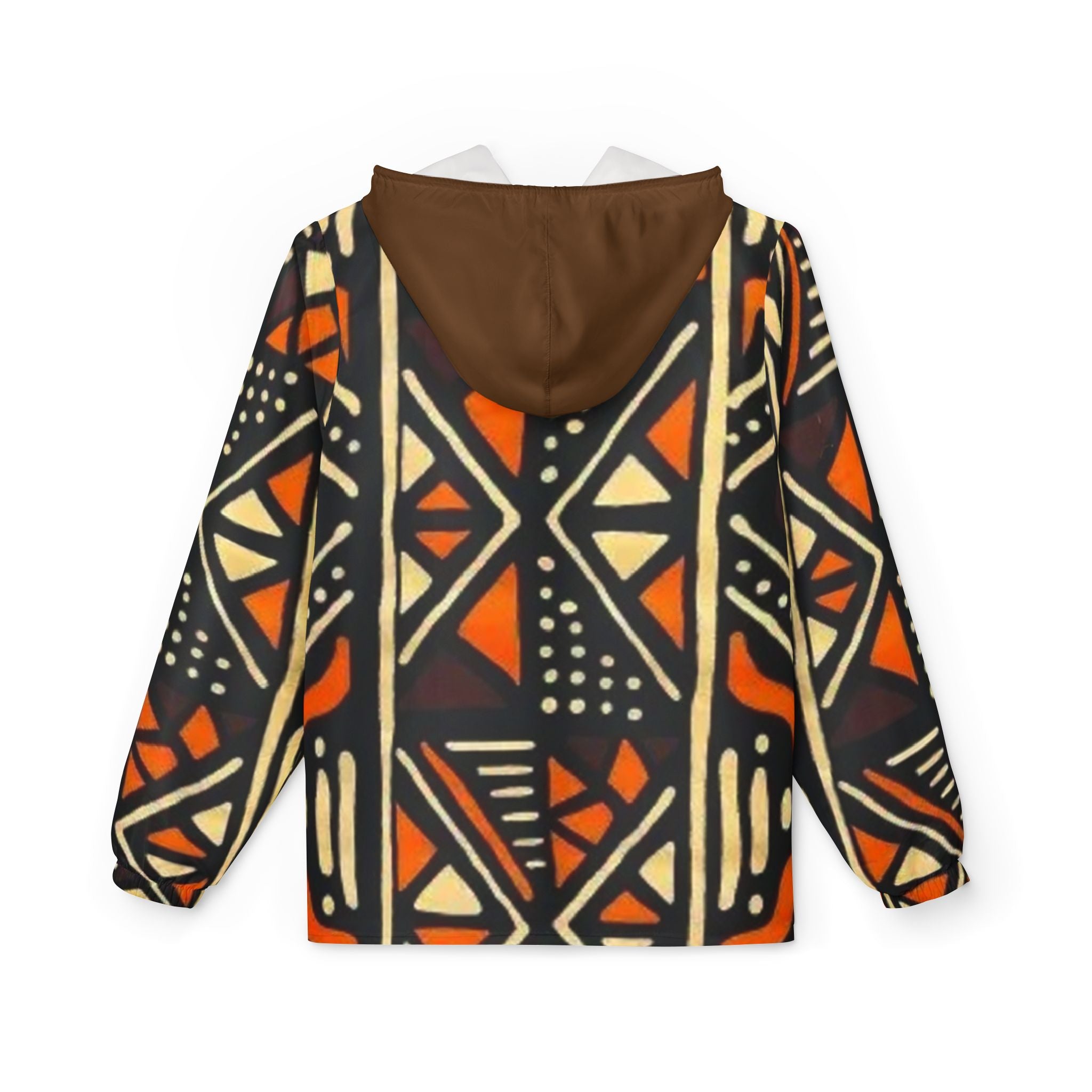 African Mudcloth Pattern Windbreaker Jacket – Geometric Tribal Print Hooded Windbreaker