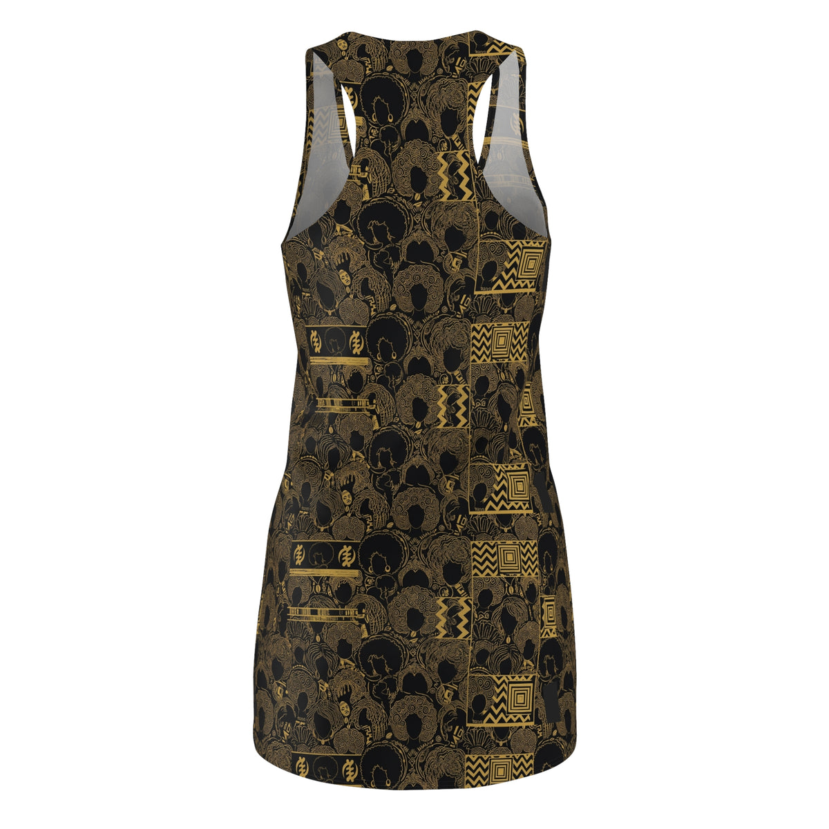 Boho Gold Floral Racerback Dress – All-Over Print