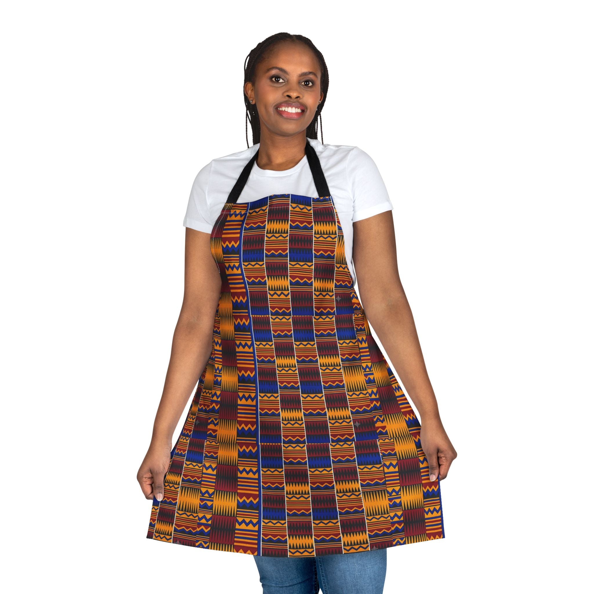 Kente Print Kitchen Apron — African Pattern Chef Apron for Cooking & BBQ