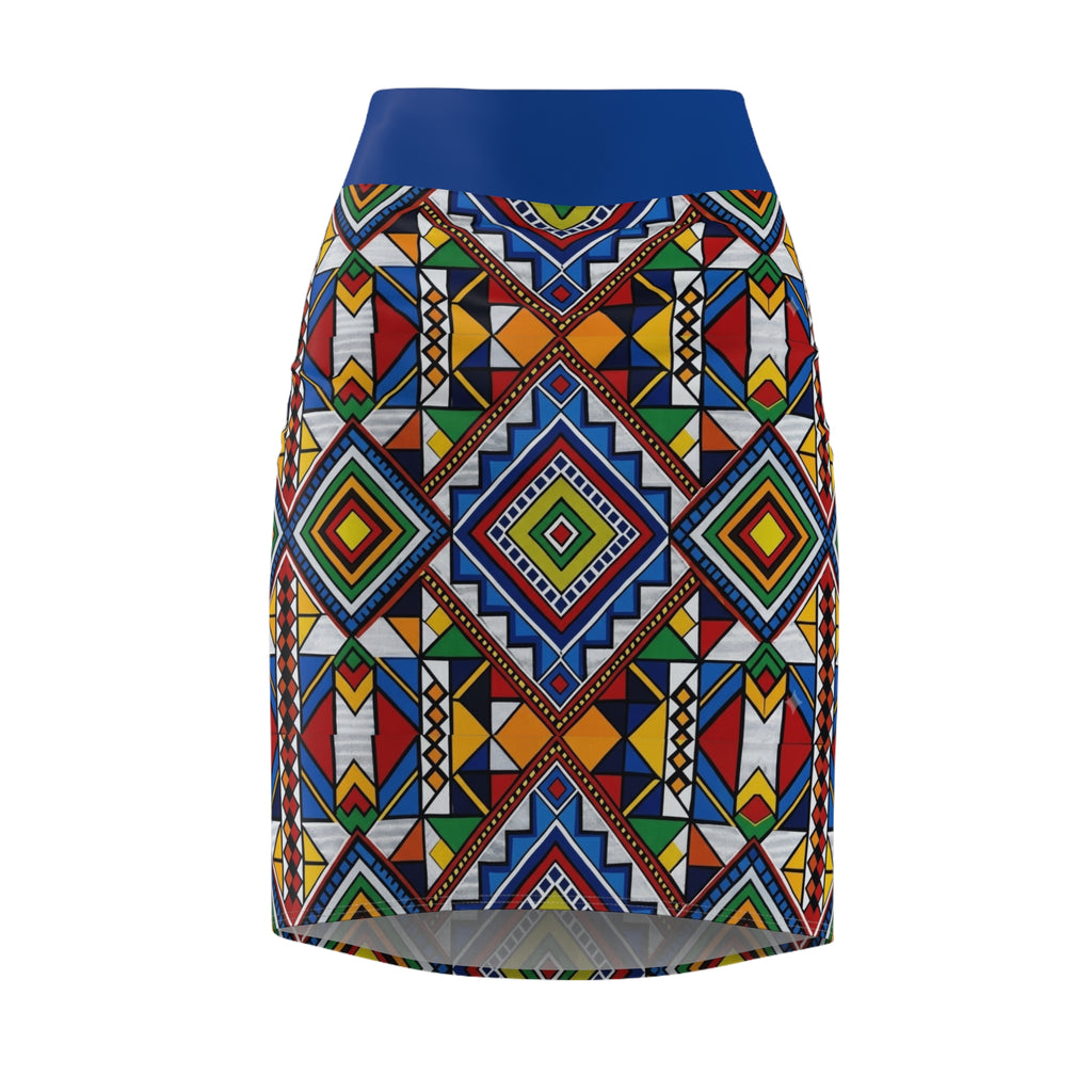 African Geometric Print Pencil Skirt — Bold Colorful Tribal Pattern