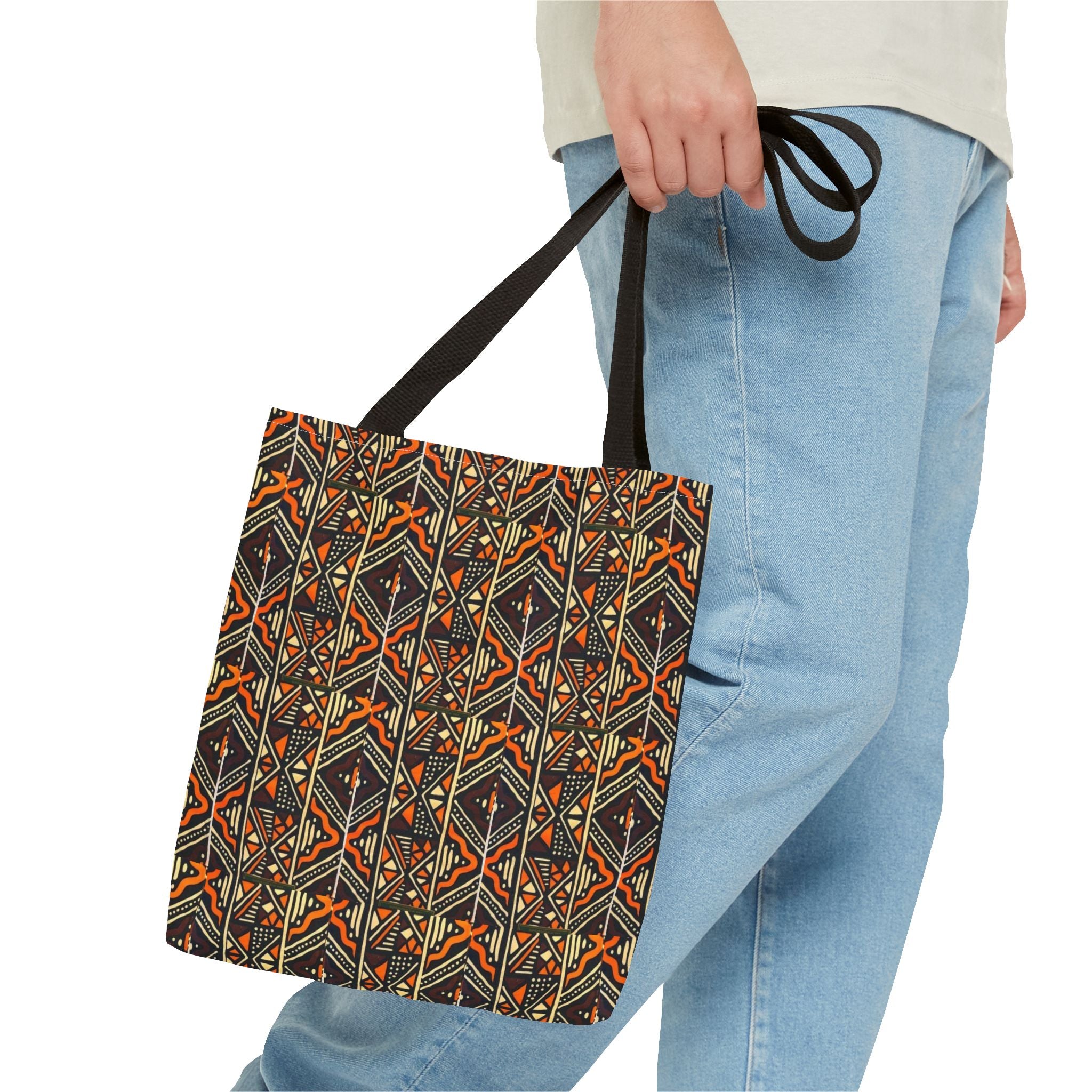 Tribal Geometric Tote Bag – Earthy Aztec Pattern All-Over Print