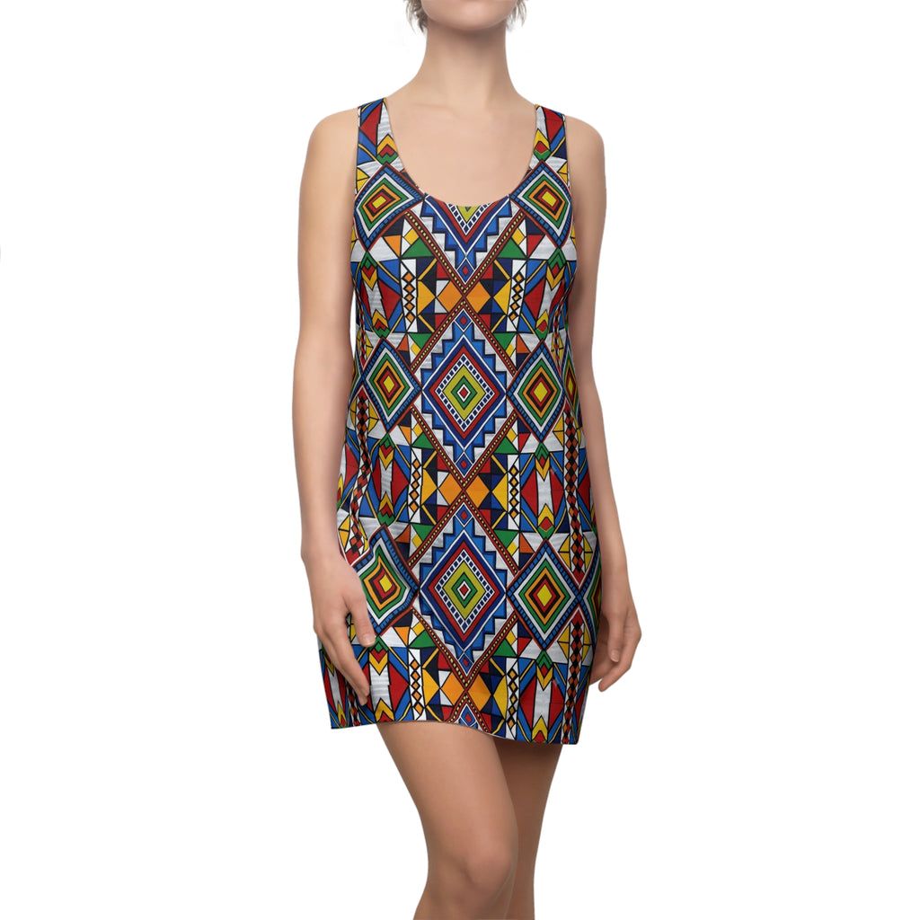 Geometric Tribal Racerback Dress — Colorful African-Inspired Print