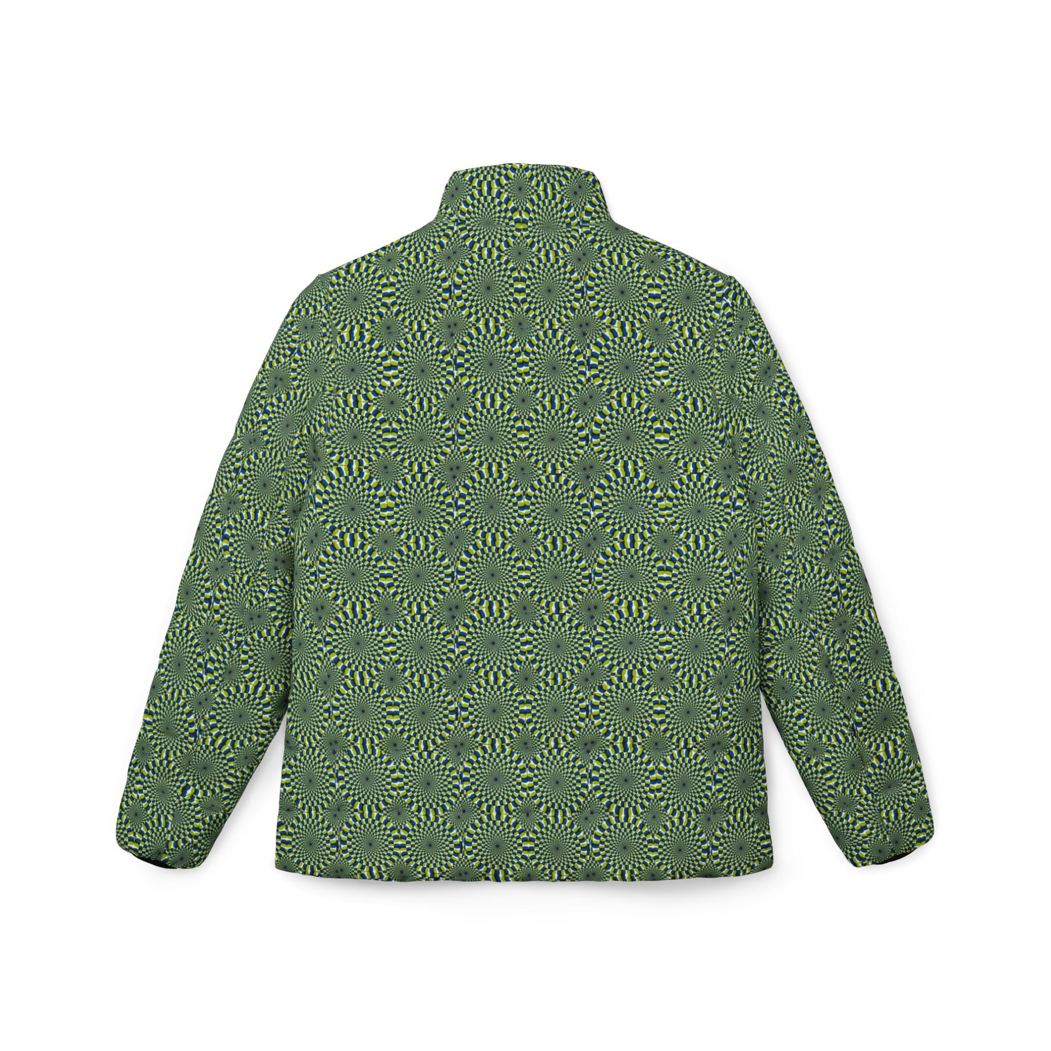 Women’s Puffer Jacket — Olive Green Spiral Floral All-Over Print