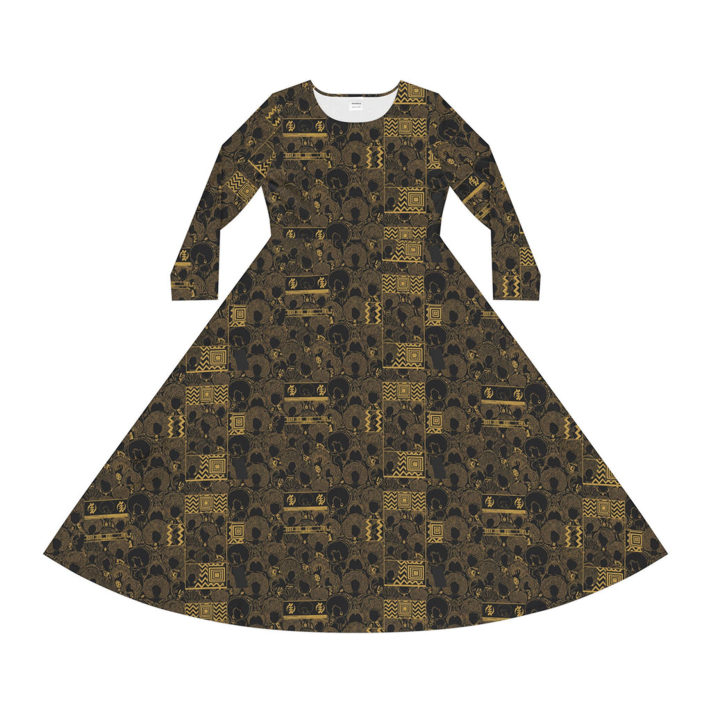 Gold Mosaic Long Sleeve Dance Dress — Boho Vintage Pattern