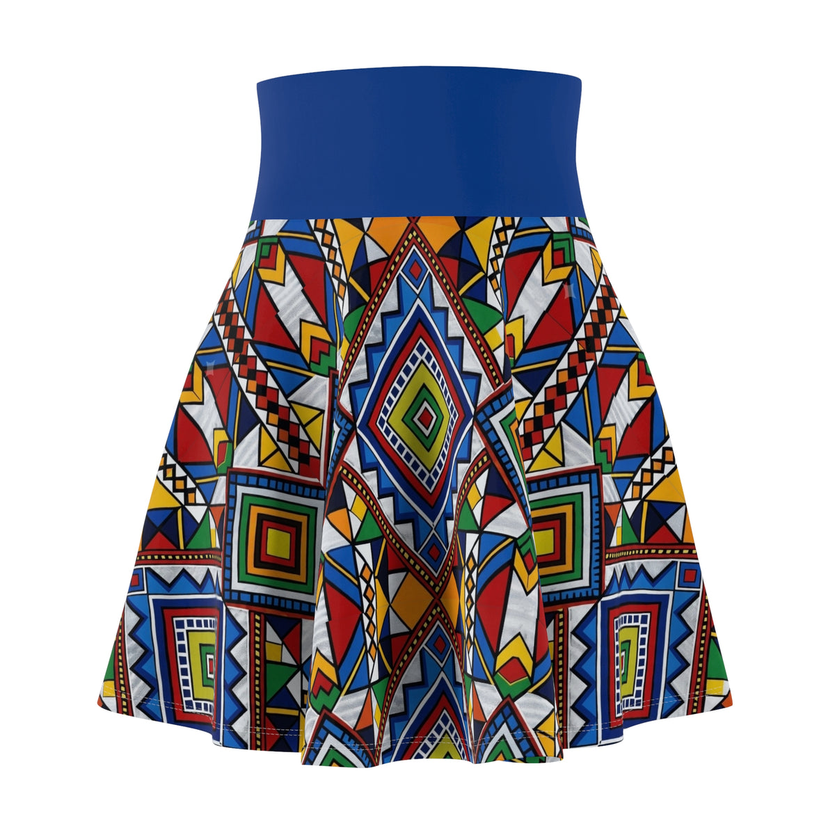 Colorful Tribal Geometric Skater Skirt — Bold Aztec Print