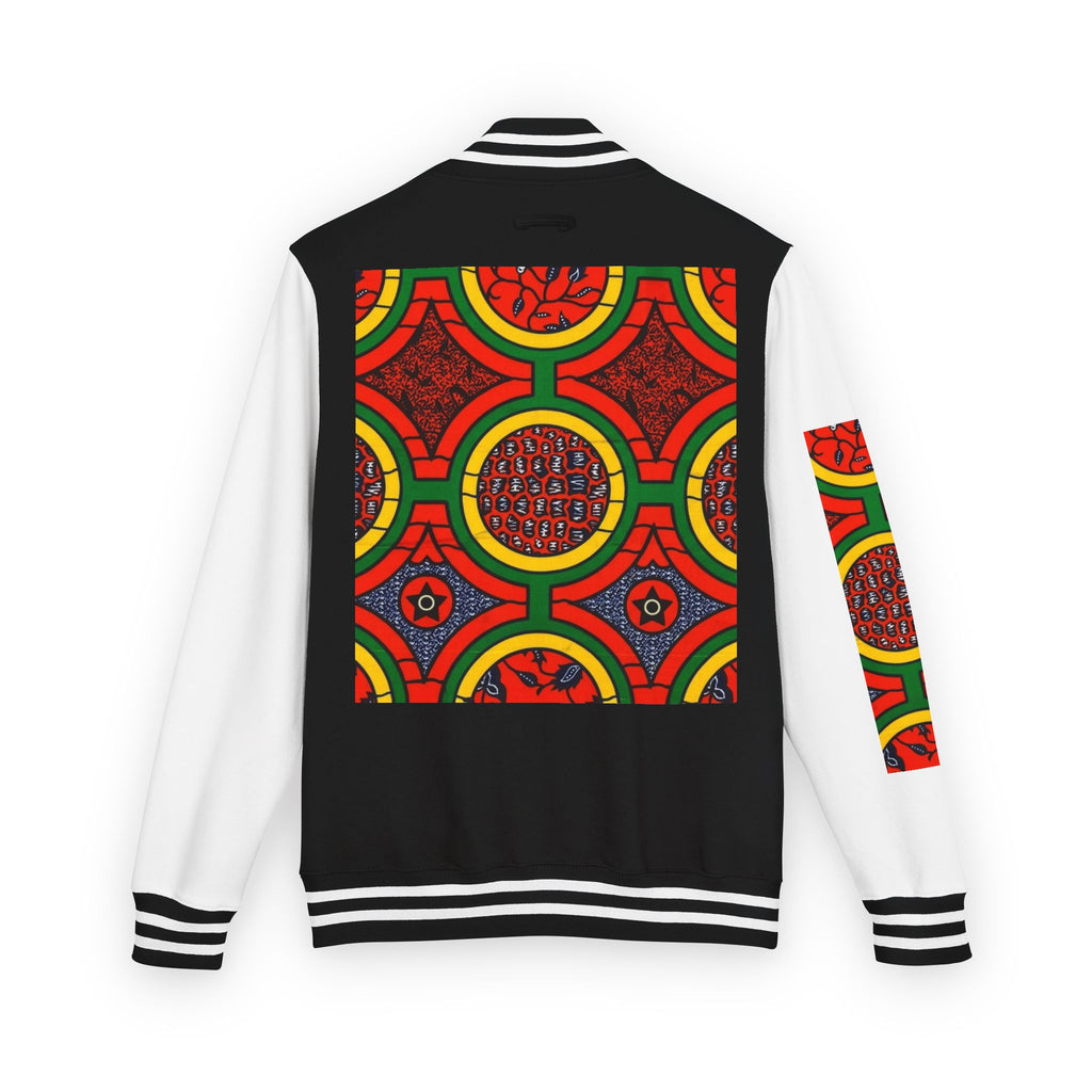 Retro African Wax Print Letterman Jacket - Bold Red & Green Pattern