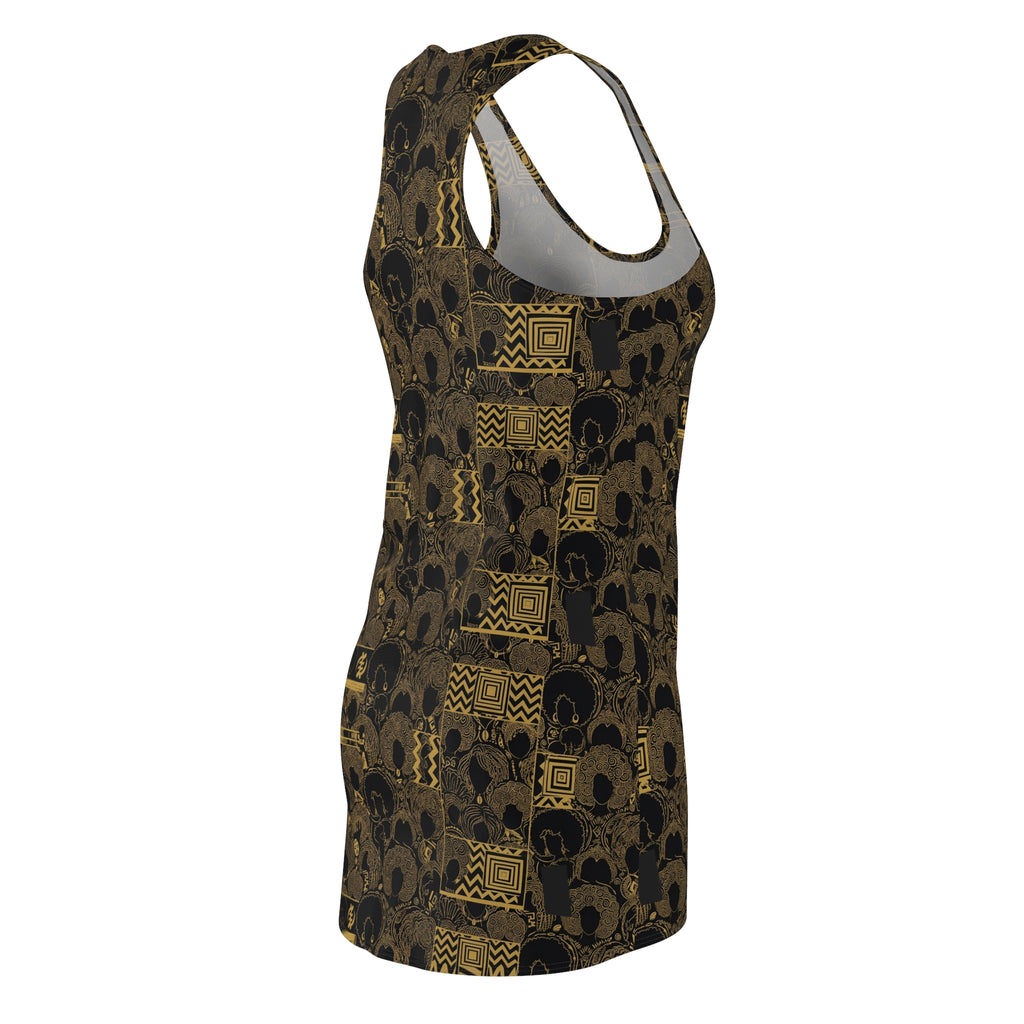 Boho Gold Floral Racerback Dress – All-Over Print
