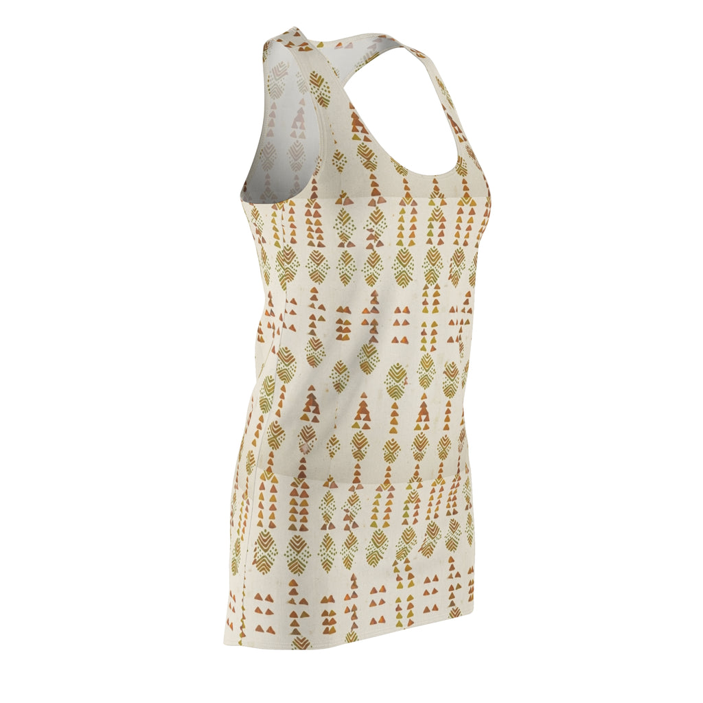 Boho Leaf Pattern Racerback Dress — Earthy Tribal AOP Sundress