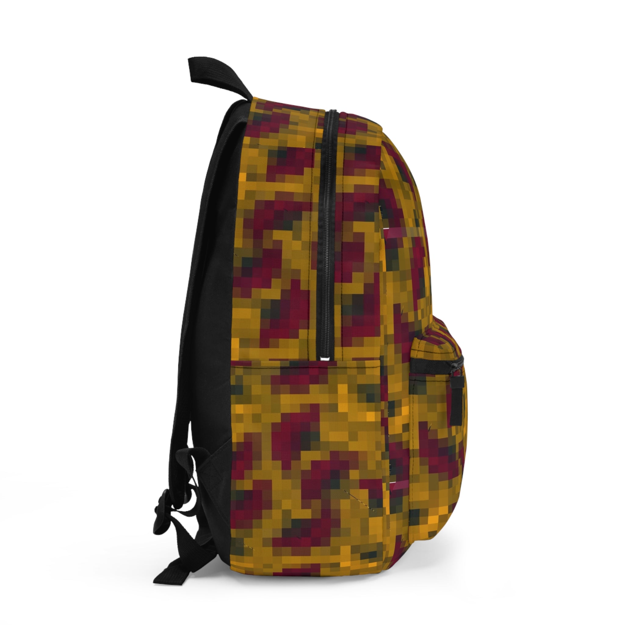 Pixel Camo Backpack — Maroon & Mustard Urban Camouflage Daypack
