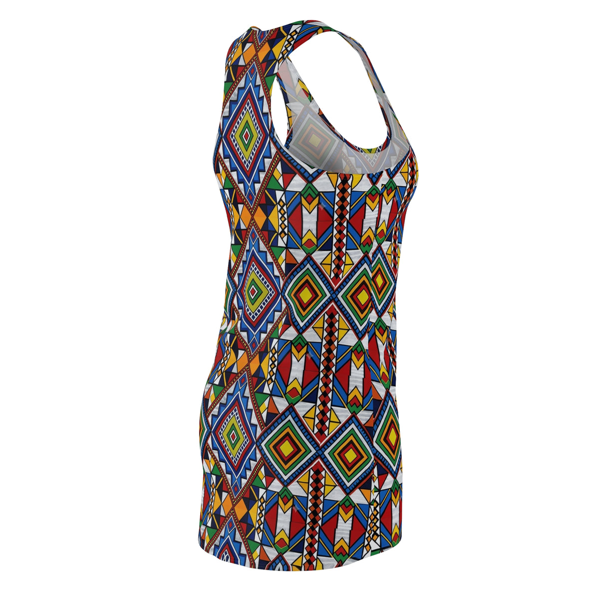 Geometric Tribal Racerback Dress — Colorful African-Inspired Print