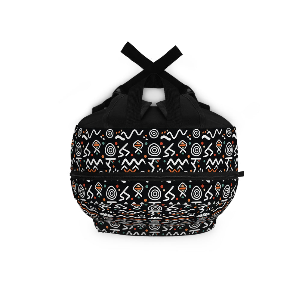 Tribal Geo Print Backpack – Black & Orange Patterned School Bag