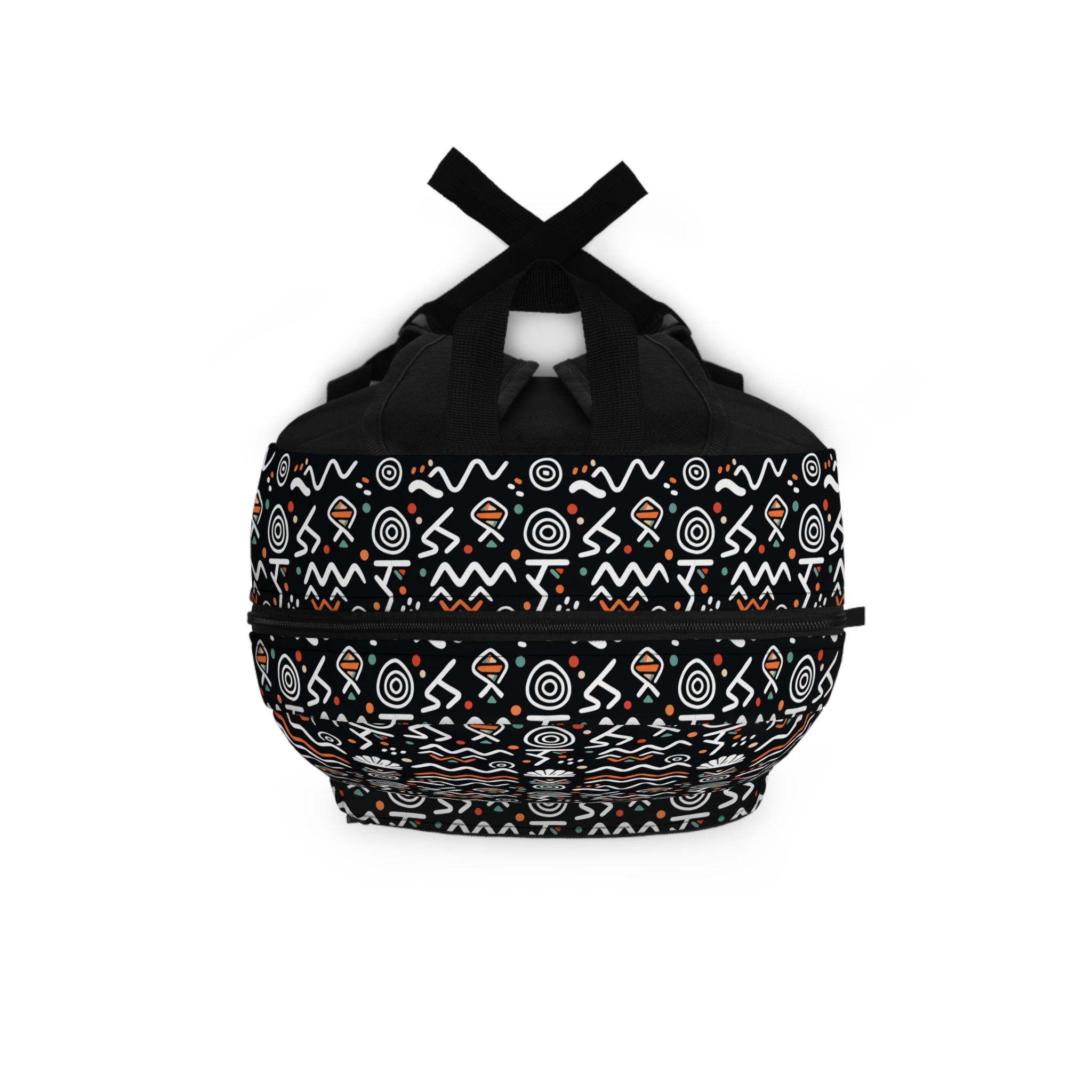 Tribal Geo Print Backpack – Black & Orange Patterned School Bag