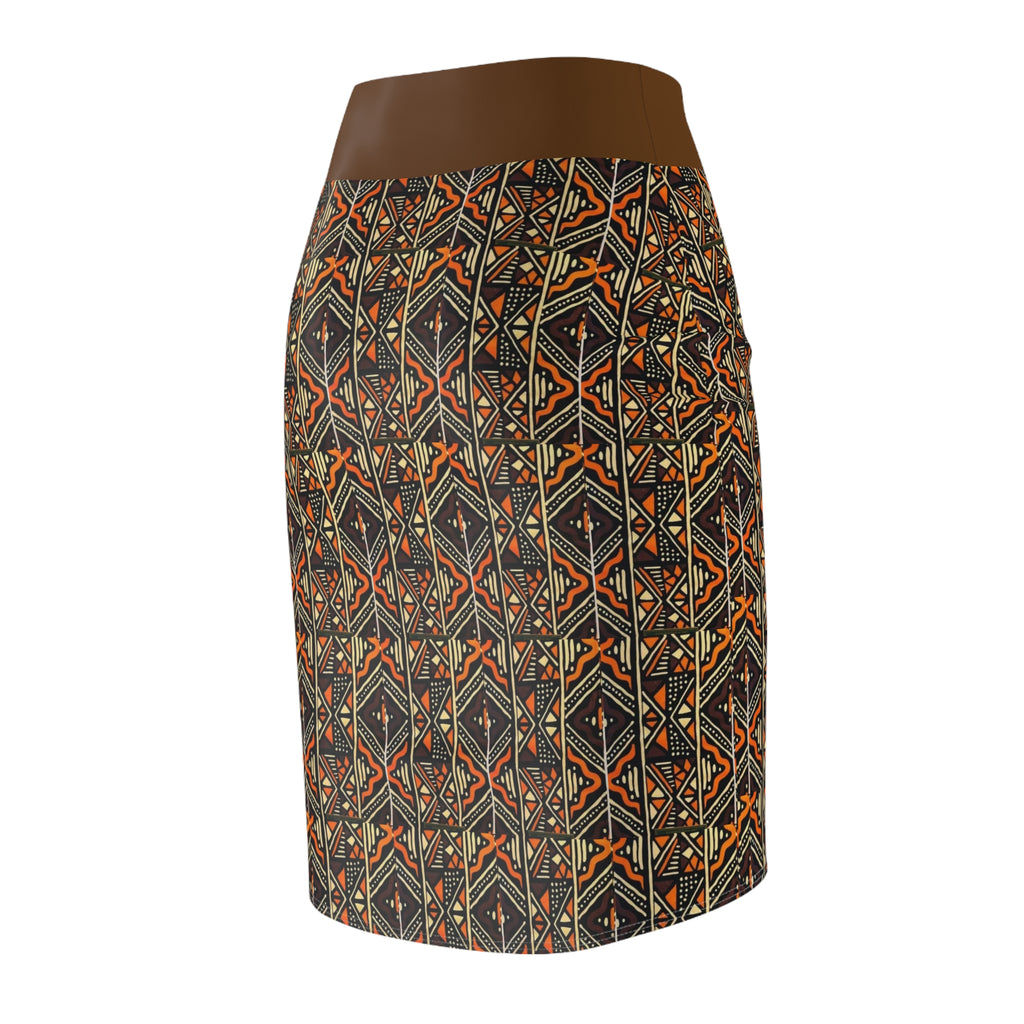 Tribal Geometric Pencil Skirt – Earth Tone Aztec Print