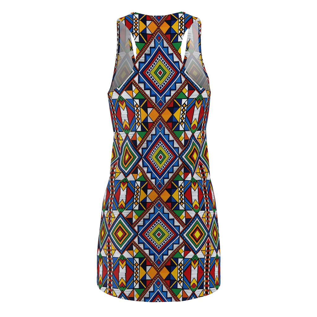 Geometric Tribal Racerback Dress — Colorful African-Inspired Print