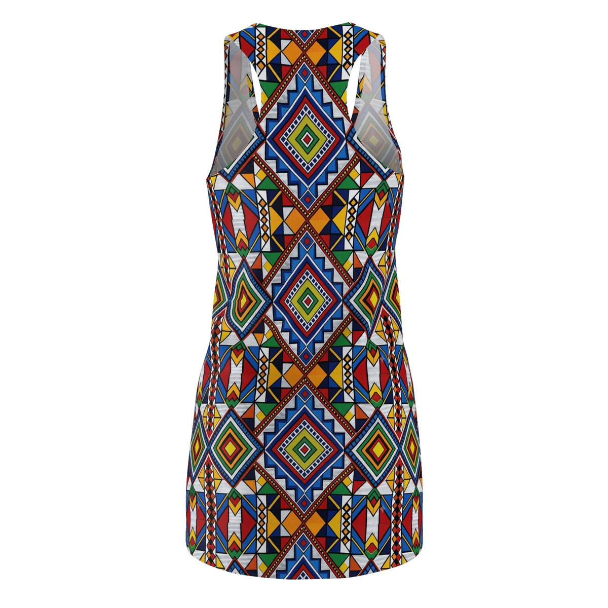 Geometric Tribal Racerback Dress — Colorful African-Inspired Print