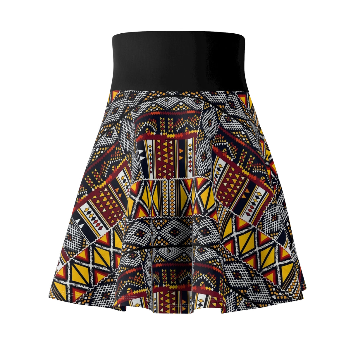 African Tribal Print Skater Skirt – Bold Geometric Ankara AOP