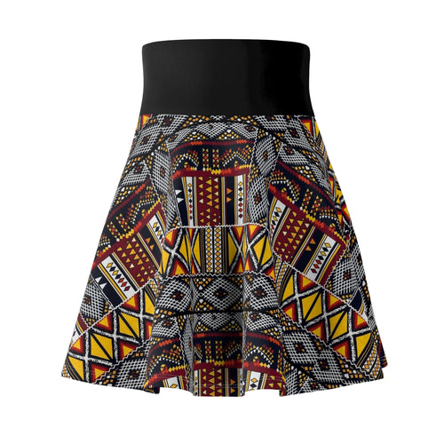 African Tribal Print Skater Skirt – Bold Geometric Ankara AOP