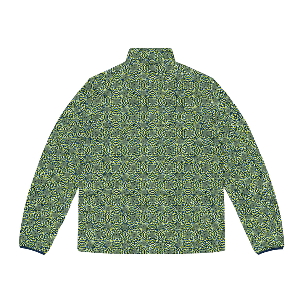 Men's Puffer Jacket — Green Spiral Geometric All-Over Print