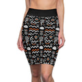 Tribal Waves Pencil Skirt — Black Geometric Patterned Women's Skirt