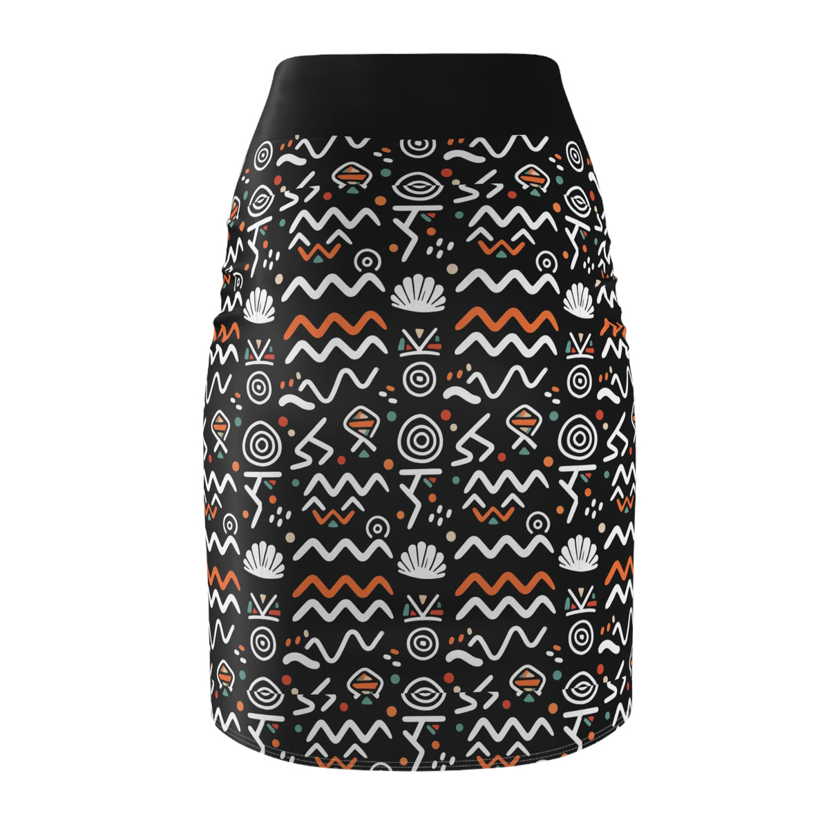 Tribal Waves Pencil Skirt — Black Geometric Patterned Women's Skirt