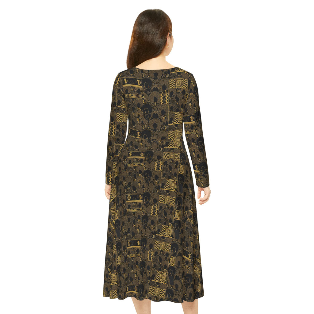 Gold Mosaic Long Sleeve Dance Dress — Boho Vintage Pattern