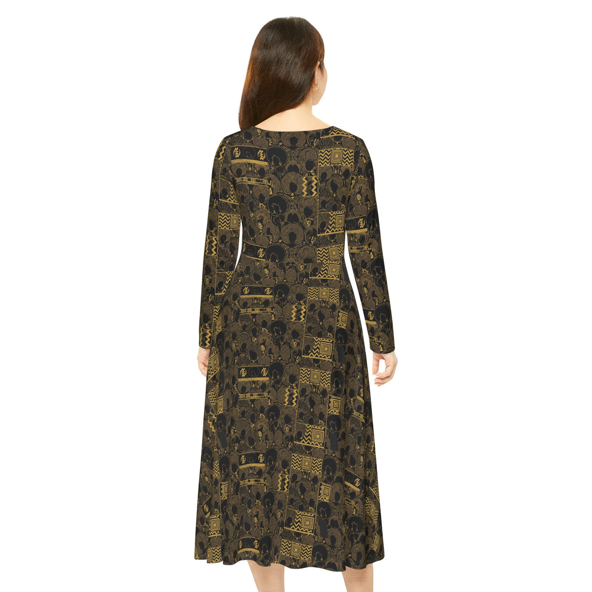 Gold Mosaic Long Sleeve Dance Dress — Boho Vintage Pattern